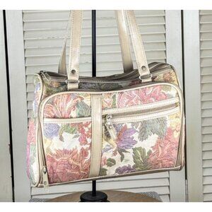 Vintage Beige & Floral Tapestry Medium Shoulder Bag Cottagecore Grannycore Purse